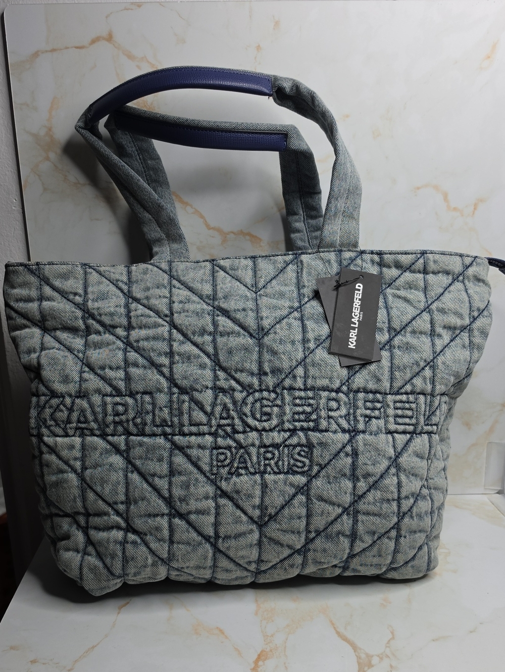 Karl Lagerfeld Quilted Denim Tote Large